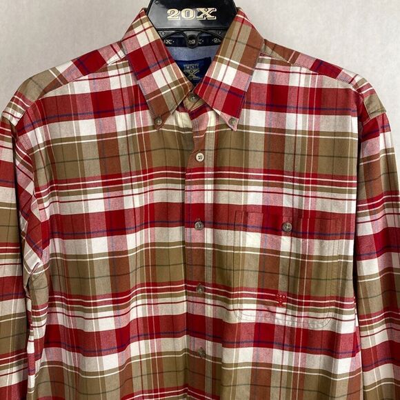 Wrangler Twenty X 20X Button Down Shirt Mens Sz M Long Sleeve Plaid Red Tan West - Picture 2 of 12